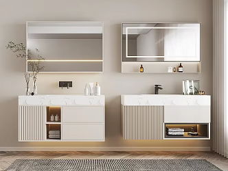 Modern Wash Table Cream Bathroom Cabinet 3d model