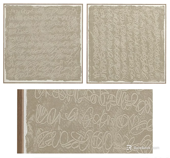 Modern Simple Square Rug With Beige Base And White Abstract Geometric Line Patterns 3d model