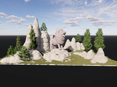 Colorful Iguana Reptile Basking on Sunlit Rock Among Green Plants and Blue Sky 3d model