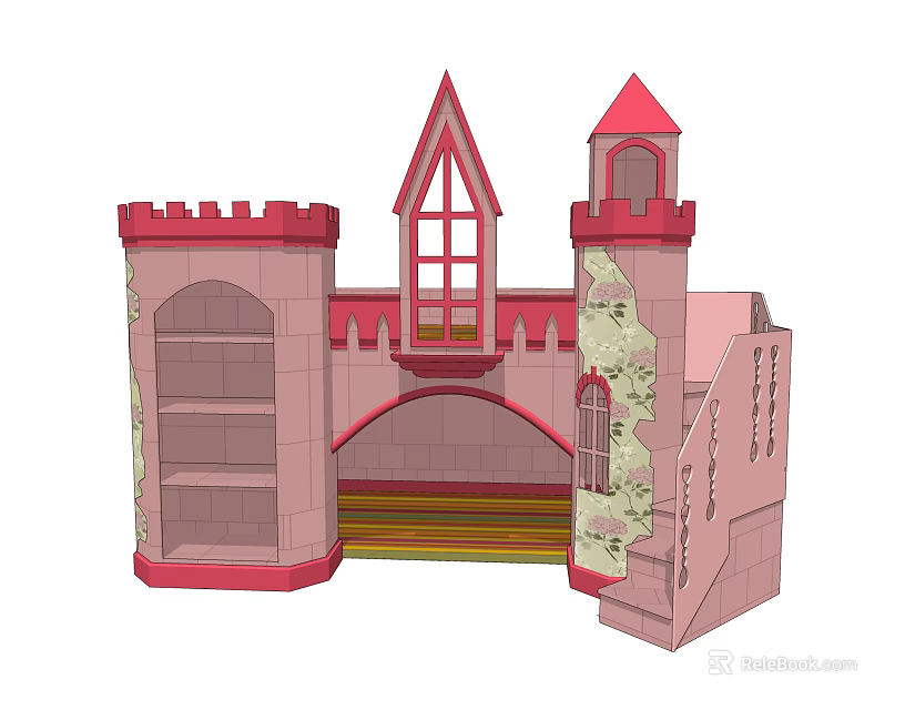 Pink Castle Themed Decorative Ornament Set With Towers Windows Arches And Shelves 3d model 