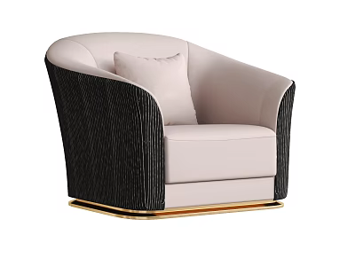 Elegant Light Beige Accent Chair With Black Armrests And Gold Metal Base 3d model