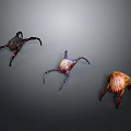 Three Colorful Spider Like Creatures With Black Purple Orange Hues And Glowing Bodies