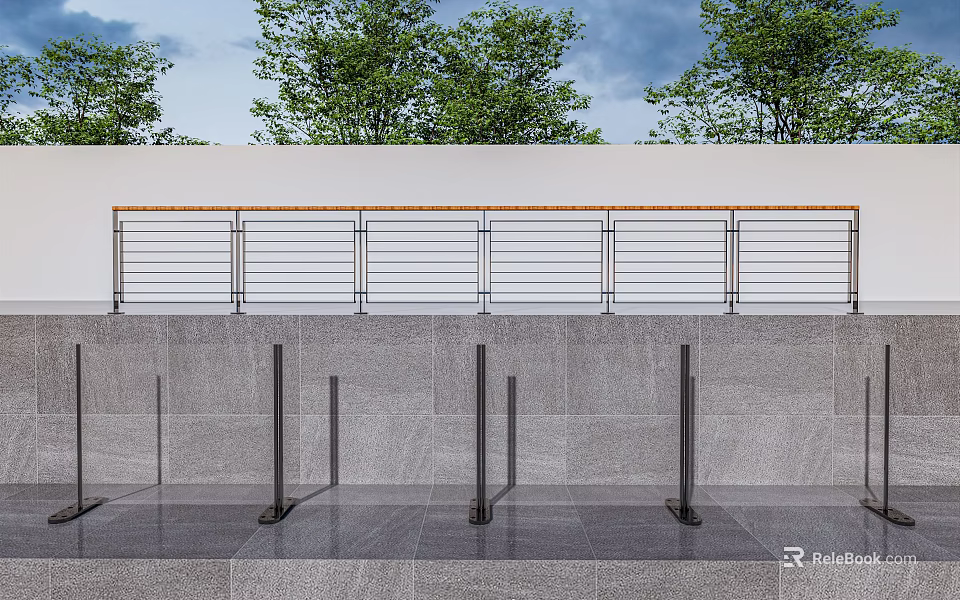 Modern Metal Fence With Sleek Horizontal Railings And Concrete Base Design Outdoor 3d model 