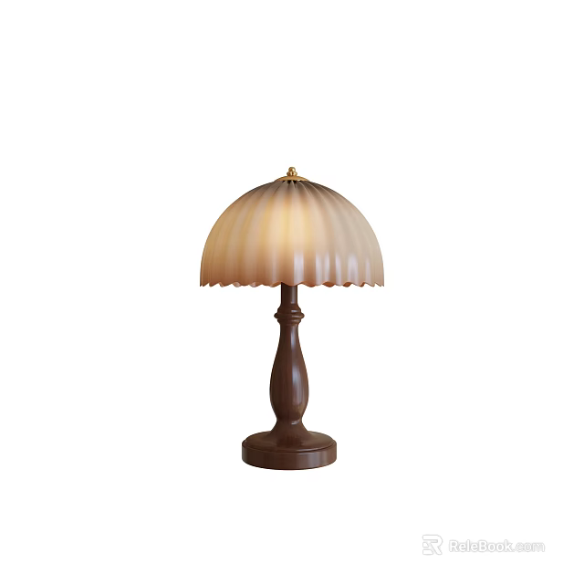 Vintage Table Lamp With Pleated Cream Shade And Wooden Base Design 3d model 