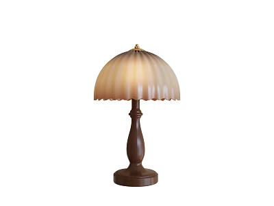 Vintage Table Lamp With Pleated Cream Shade And Wooden Base Design 3d model