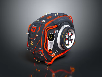 Modern Tech Inspired Black Orange Decorative Hat With Circular Design Details 3d model