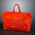 Orange Textured Leather Tote Bag With Top Handles And Spacious Design
