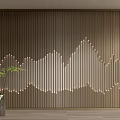 Elegant Luxury Background Wall With Vertical Slats And Illuminated Wave Pattern Plus Potted Plant
