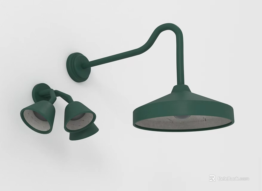 Modern Green Wall Lamps With Curved Arms And Round Shades For Home Decor 3d model 