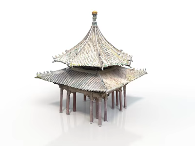 Traditional Chinese Pavilion Architecture Featuring Multi layered Roof Tile Structure And Decorative Wooden Pillars 3d model