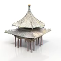 Traditional Chinese Pavilion Architecture Featuring Multi layered Roof Tile Structure And Decorative Wooden Pillars