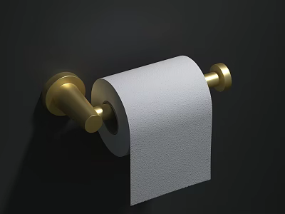 Gold Wall Mounted Toilet Paper Holder With White Roll For Bathroom 3d model