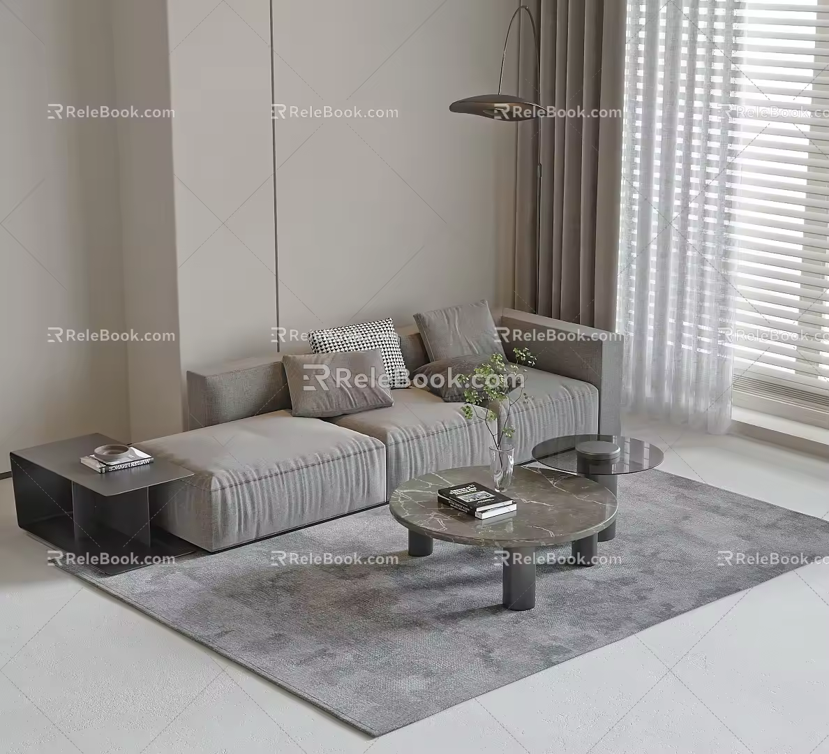 Sofa Coffee Table Combination Coffee Table Fabric Sofa Side Table Corner Floor Lamp 3d model