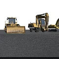 Yellow Construction Utility Vehicles Displayed on Gray Surface Including Bulldozer Loader And Excavator 3d model