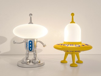 cartoon table lamp flying saucer robot 3d model