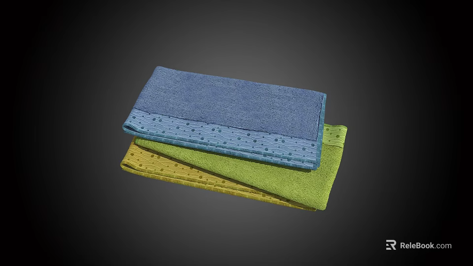Colorful Soft Towels with Blue Green Yellow Hues and Perforated Design Stacked Together 3d model 