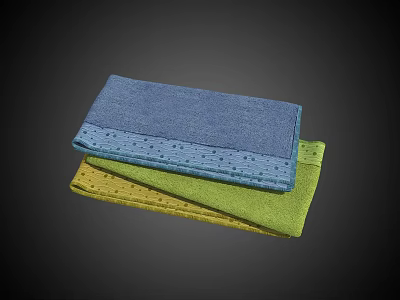 Colorful Soft Towels with Blue Green Yellow Hues and Perforated Design Stacked Together 3d model