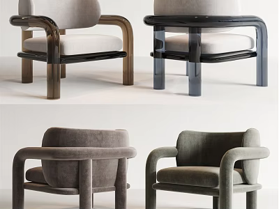 Modern Single Seater Sofa Collection in Black Beige Gray Velvet with Acrylic and Wooden Legs 3d model