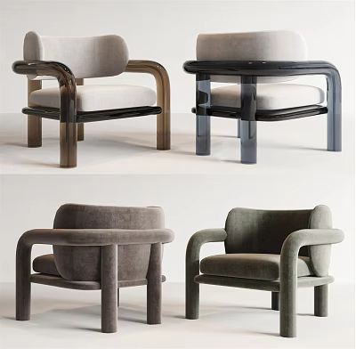 Modern Single Seater Sofa Collection in Black Beige Gray Velvet with Acrylic and Wooden Legs 3d model