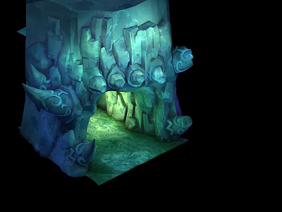 Glowing Cave Interior With Green Light Rock Stalagmites And Stalactites 3d model