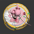 Pink Hair Girl Figure With Pink White Dress Rose Staff Pink Base And Gold Trim