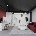 Modern Living Room Interior With Red Sofa White Coffee Table And Photography Gear