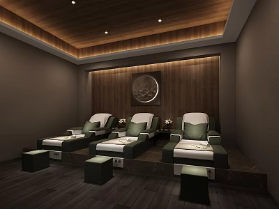 SPA Sauna Room With Comfortable Massage Chairs Wooden Walls And Soft Lighting 3d model
