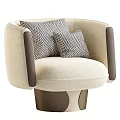 Beige Fabric Accent Chair With Brown Armrests And Herringbone Pattern Pillows 3d model