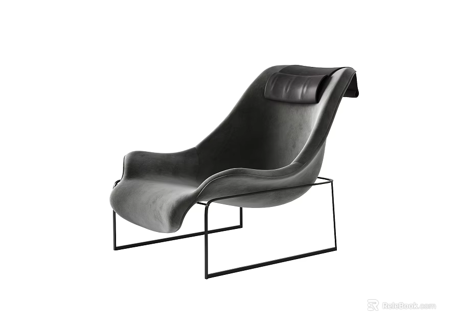 Modern Leisure Chair With Curved Leather Seat And Black Metal Frame 3d model 