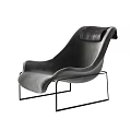 Modern Leisure Chair With Curved Leather Seat And Black Metal Frame