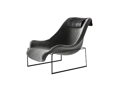 Modern Leisure Chair With Curved Leather Seat And Black Metal Frame 3d model
