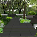 Diverse Plant Combination With Trees Bushes And Lush Greenery Along Garden Pathway