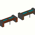 Two Office Desks With Brown Surface Blue Pads And Dark Brown Drawer Cabinets