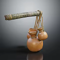 Traditional Hanging Gourd Containers With Textured Pole And Ropes For Daily Life Supplies
