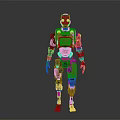 Green And Orange Humanoid Robot With Mechanical Armor And Backpack Design 3d model