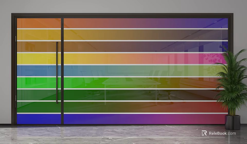 Colorful Striped Glass Partition For Modern Interior Office Space Design 3d model 