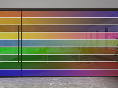 Colorful Striped Glass Partition For Modern Interior Office Space Design 3d model