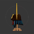 Commercial Equipment Samurai Helmet Design Miniature Model With Yellow Horns And Brown Blue Details