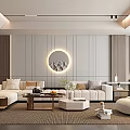 Modern Living And Dining Area Interior With Large TV Fireplace And Cozy Sofa