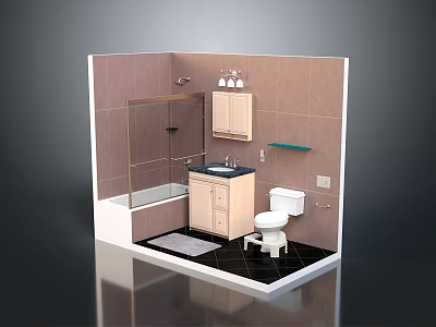 Modern Bathroom Interior With Bathtub Shower Toilet Sink Vanity And Mirror Cabinet 3d model