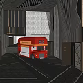 Modern Cinema Interior Design With Unique Ceiling Red Bus Decor And Theater Entrance