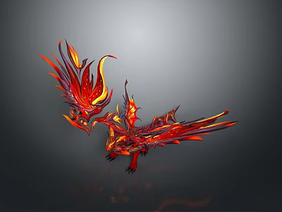 Dragon Like Creature With Red And Orange Flame Decorations Wings And Intricate Patterns 3d model