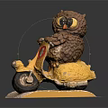 Cute Brown Owl Riding Yellow Scooter Decorative Figurine on Base