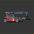 Red And Blue Heavy Duty Forklift With Crane Arm On Gray Platform