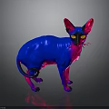 Hairless Cat With Blue And Pink Gradient Fur And Yellow Eyes On Dark Background