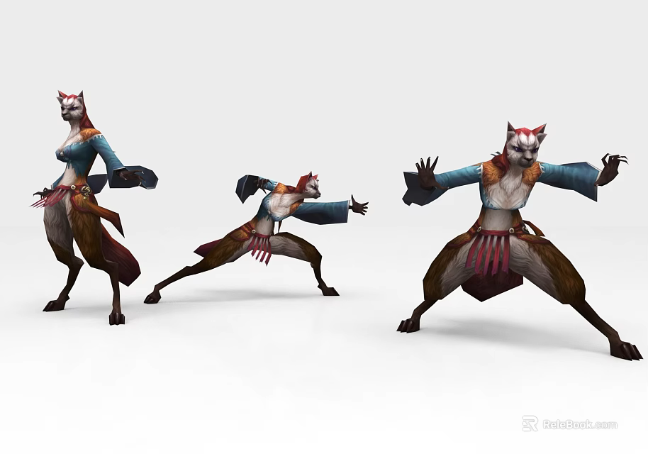 Dynamic Anthropomorphic Fox Character With Multiple Poses And Colorful Outfit In Game Animation 3d model 