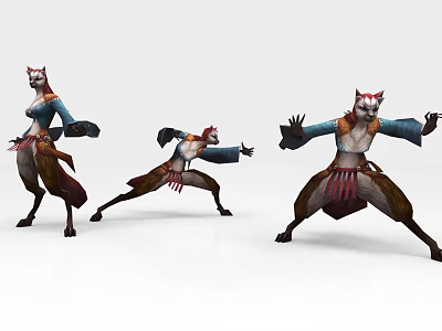 Dynamic Anthropomorphic Fox Character With Multiple Poses And Colorful Outfit In Game Animation 3d model