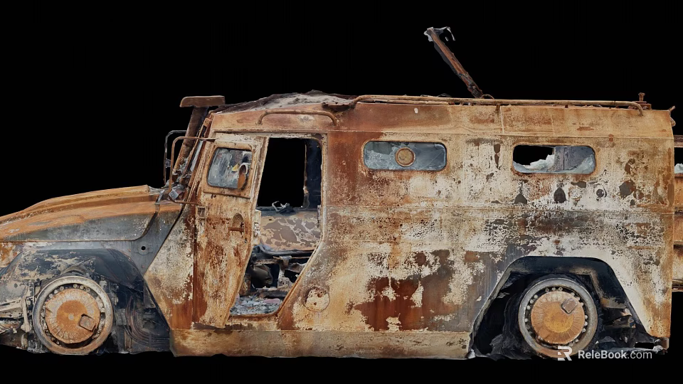 Rusted Military Vehicle With Open Door Damaged Body And Worn Rusty Exterior 3d model 