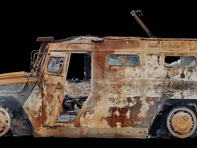 Rusted Military Vehicle With Open Door Damaged Body And Worn Rusty Exterior 3d model