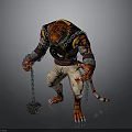 Tiger Humanoid Character With Red Claws Chain Yin Yang Symbol Beige Pants Holding Mace